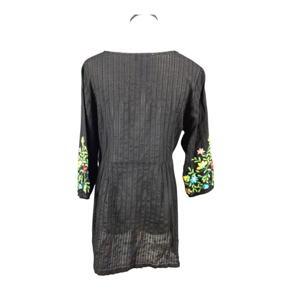 Vintage The Paragon Black Embroidered Floral Tunic Top Large 100% Cotton - Picture 5 of 10